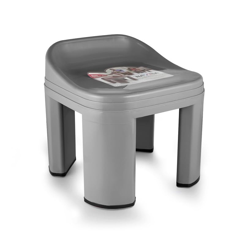 Image of Nayasa Rocky Strong Stool | Seating | Strong Plastic Stool for Bathroom | Office Stool | Outdoor | Home | Grey