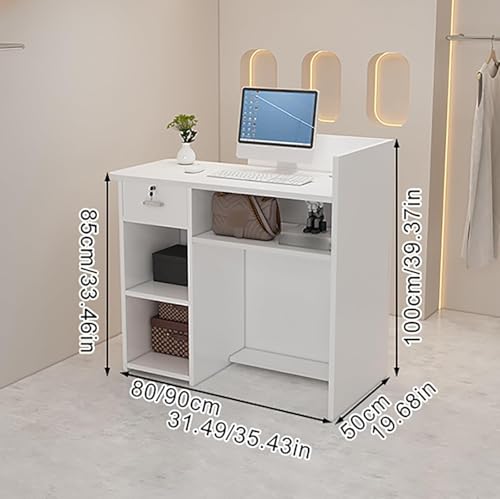 Bureau de réception moderne avec tiroirs verrouillables – Bureau d'entreprise élégant pour supermarché, hôtel, magasin de vêtements et magasin de thé au lait – Rose 80 x 50 x 100 cm