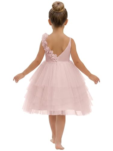 WDCVGTR 3D Flowers Junior Bridesmaid Dress Blush Pink Party 12