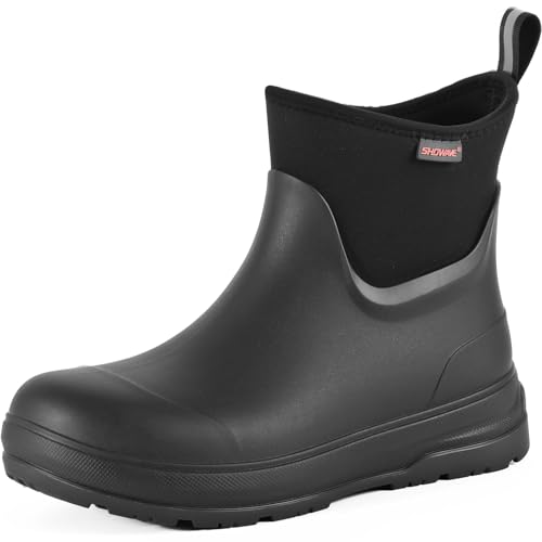 Showave Rain Boots Men Ankle Rubber Boots for Men Insulated Waterproof Boot Neoprene Mud Boot for Gardening Fishing Farming(Black,Size 10) by Showave - Used condition - US$29.93
