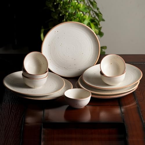 Image of inchHOUSELA Premium Ceramic Dinner Set 12-Piece for 6 - Microwave & Dishwasher Safe Dinnerware | 6 Dinner Plates + 6 Bowls | Modern Rustic Beige | Durable Kitchen Dining Set for Daily Use inch