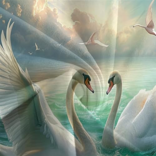 Housse de couette cygne 140x200 microfibre 3D avec taies