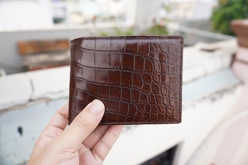 Genuine Crocodile Alligator Leather Skin Men's Bifold Wallet (DOUBLE SIDE-Brown Belly-NO FLAP)2