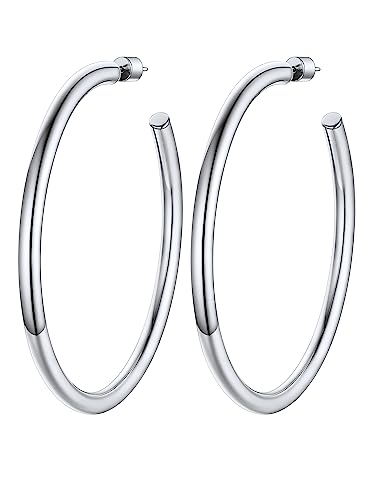 Image of Stainless Steel Chunky Hoop Earrings For Women, Minimalist and Chic, Black /Gold Plated, Round Hoops Earrings Hypoallergenic, Size: 30mm /40mm /60mm /80mm, Come with Box