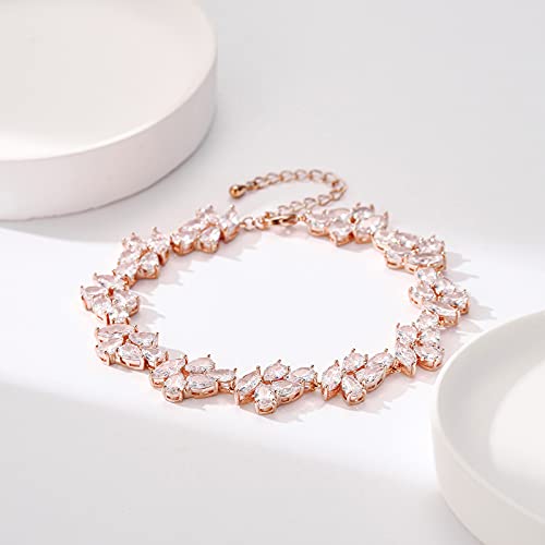 Sweetv Crystal Wedding Bridal Bracelets For Brides,Bridesmaids, Rhinestone Cubic Zirconia Tennis Bracelets For Women Prom, Bridal Jewelry (Rose Gold) #TOP4