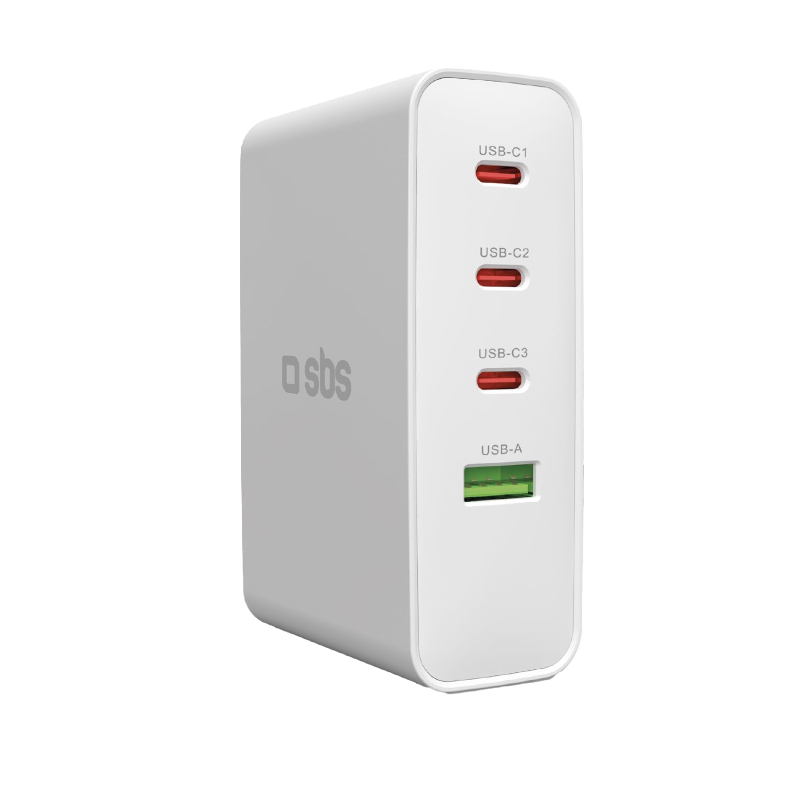 SBS Travel Adapter USB-C 100W, Caricatore da Viaggio con Spine US/UK/EU/AU | Convertitore Adattattore 4 porte USB, Power Delivery (PD), Ricarica Rapida per iPhone, Android, MacBook e Notebook, Bianco