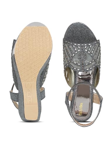 Image of Action Women's Glitter Platform Sandals| Block Heel|Cross-Strap Design with Ankle Strap| Bronze