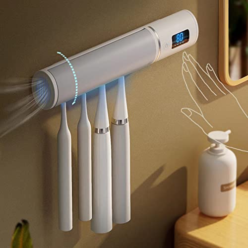 Hipykat Toothbrush Holder Wall Mounted - With Uva+Uvc 4 Cleaning Light & Silent Fan Drying, Motion Activation, Safety Cover, 2000Mah Rechargeable Bathroom Tooth Brush Cleaner, Family Size 4 Slot #TOP6