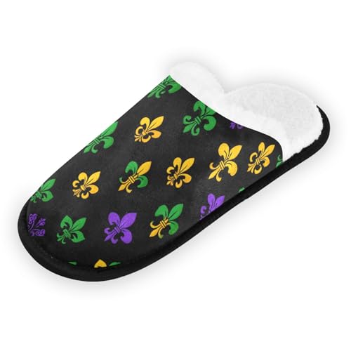 Green Mardi Gras Fleur De Lis Slippers For Women Men Soft Memory Foam Non-Slip Festival Winter Indoor House Shoes Travel Slipper2