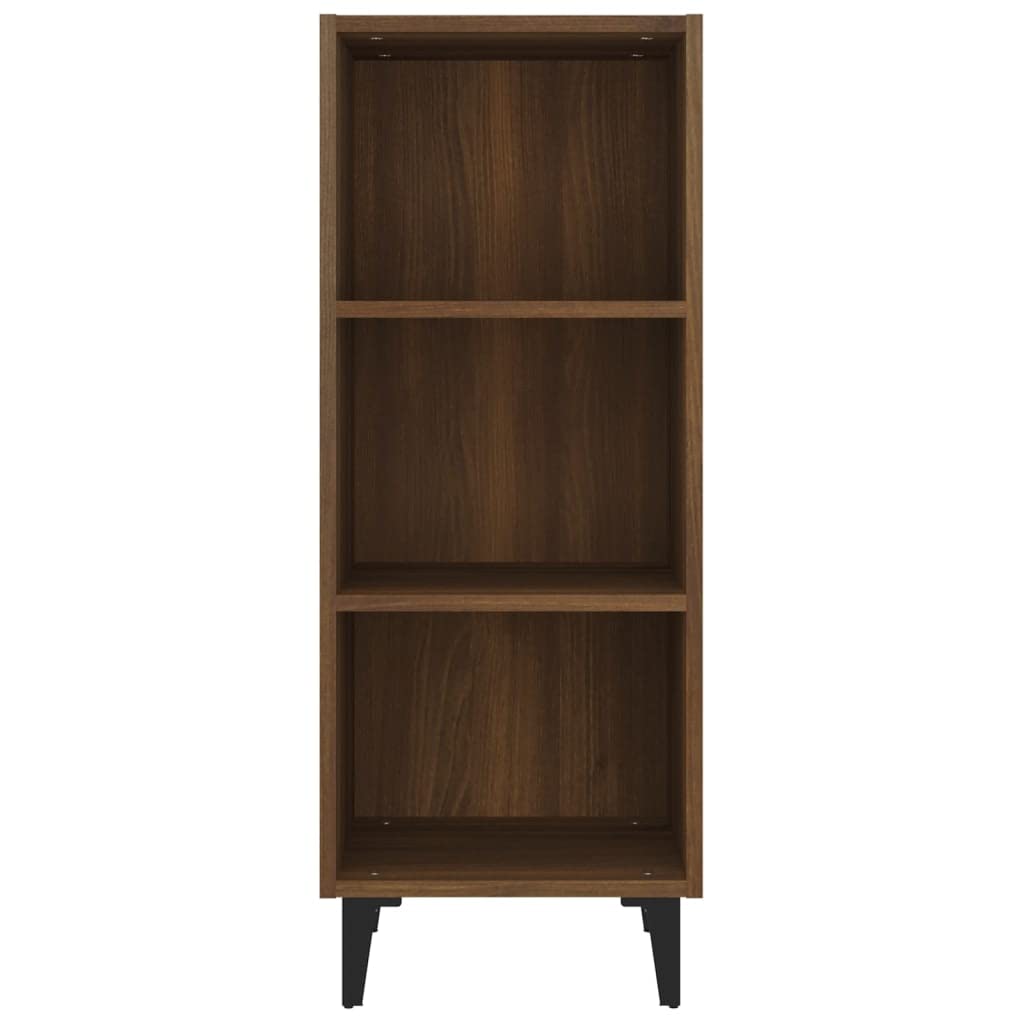 Sideboard Braun Eichen-Optik aus Holzwerkstoff mit Metallbeinen 34,5x32,5x90 cm Stauraum für Wohnzimmer Flur Schlafzimmer, kompakter Schrank mit 3 Fächern, moderner Beistellschrank