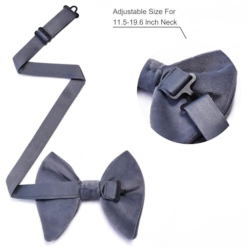 Image of GUSLESON Mens Solid Plaid Velvet Pre-tied Adjustable Bow Tie and Pocket Square Cufflink Set with Gift Box