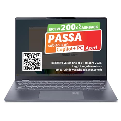 acer Swift 14 AI Laptop | Display 14” WUXGA OLED | Intel Core Ultra 7-258V | 32 GB RAM | 1024 GB SSD | Copilot+ PC | Windows 11 | QWERTY | PC Portatile IA, Intel Core Ultra 7 258V, 14'