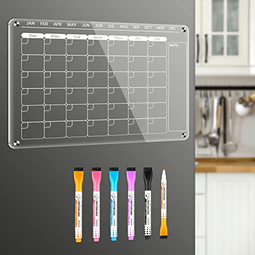 Hautoco Magnetic Calendar For Fridge, Acrylic Dry Erase Board Calendar For Fridge, 16X12" Reusable Magnetic Planning Whiteboard Calendar For Refrigerator Includes 6 Dry Erase Markers With 5 Colors #TOP21