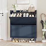 【Design élégant et gain de place】Ce rangement chaussure avec 2 portes rabattables arbore un panneau blanc moderne associé à des poignées dorées, pour un style contemporain. Son design avec panneaux rainurés 3D est raffiné et unique, s'adaptant à tous les styles de décoration. Idéal pour l'entrée, le couloir, le salon ou le hall, il garde votre intérieur ordonné tout en économisant de l'espace.