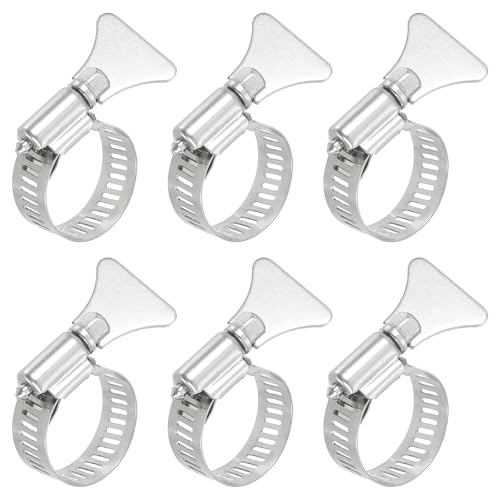 uxcell 6Pcs Stainless Steel Hose Clamps Worm Gear Hose Clamp, 14-27mm (1/2"to 1") Adjustable Thumb Screw Key Type Clamps Fuel Line Clamps 12mm Bandwidth for Plumbing, Automotive