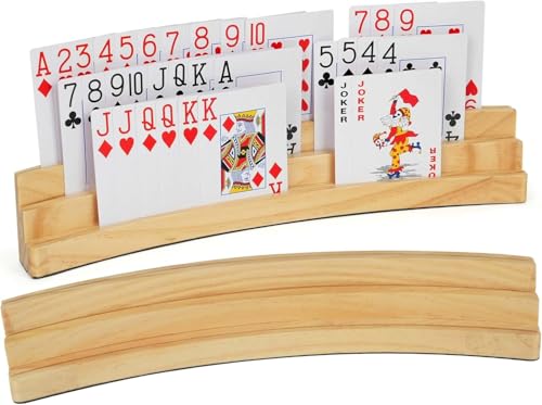 LotFancy Kartenhalter Holz 2er Set Spielkartenhalter für Spielkarten 3-Stufen Freisprech Kartenständer für Senioren
