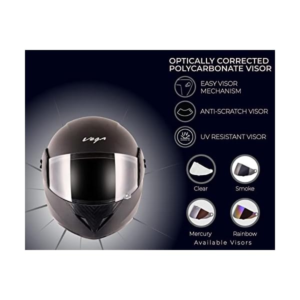 Vega Cliff ISI Certified Lightweight Full Face Gloss Finish Helmet for Men and Women with Clear Visor(Black, Size:L)