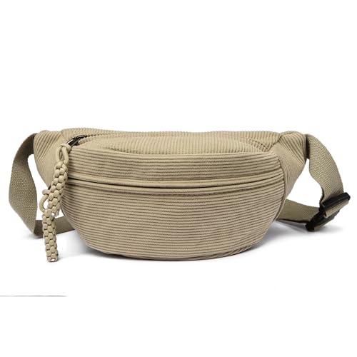 Micmores Bauchtasche Damen Umhängetasche Modische Cord Crossbody Bag Damen, Stilvolle & Praktische Brusttasche Gürteltasche Hüfttaschen für Outdoor Sport Reise Laufen Schule (Khaki)