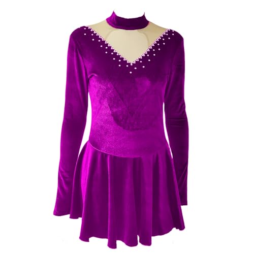 LIUHUO Ice Figure Skating Dress Girls' Elegant Red Handmade Crystal Long Sleeves Competition Performance