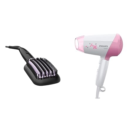 Philips BHH880/10 Heated Straightening Brush with Technology (Black) & Philips HP8120/00 Hair Dryer (Pink)