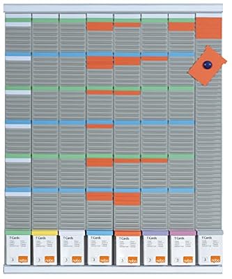 Nobo - Kit Planning Hebdomadaire à Fiches T, Mural, 8 Colonnes & 54 Fentes, Indice 3, Fiches T / Index / Étiquettes Imprimées / Porte-Étiquettes Inclus, 2910800