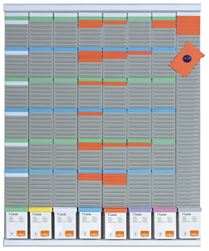 Nobo - Kit Planning Hebdomadaire à Fiches T, Mural, 8 Colonnes & 54 Fentes, Indice 3, Fiches T / Index / Étiquettes Imprimées / Porte-Étiquettes Inclus,...
