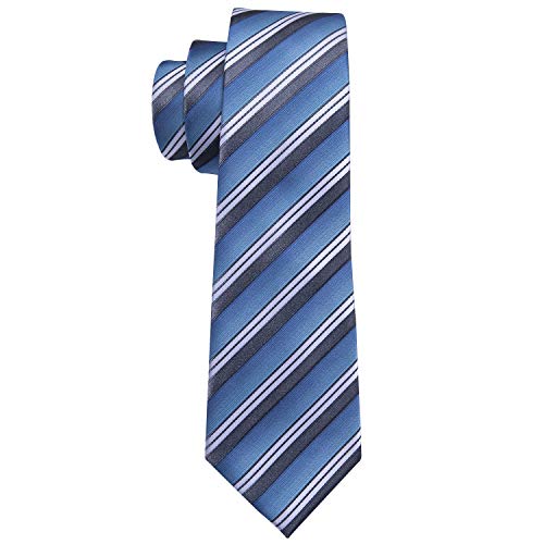 Image of Barry.Wang Tie Sets for Men Silk Stripe Necktie Woven Checkered Handkerchief Cufflinks Formal Business Wedding