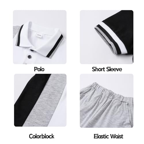 Image of Boys 2 Piece Outfits Short Sleeve Basketball Pattern T-Shirt and Shorts Summer Clothes for Kids 5-12 Years