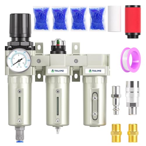 TAILONZ PNEUMATIC 0-240PSI 3/4\" NPT Industrial 3-Stage Air Dryer System â€“ Particulate Filter, Coalescing Filter, Desiccant Dryer & Regulator (Auto Drain)