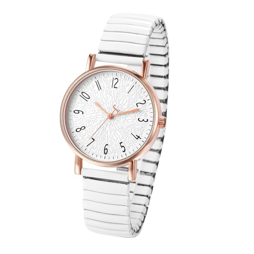 JewelryWe Montre Femme Bracelet Extensible: Montre Elastique Fantaisie Simple en Acier Inoxydable Analogique Quartz 1Atm Etanche Grands Chiffres Arabes Facile...