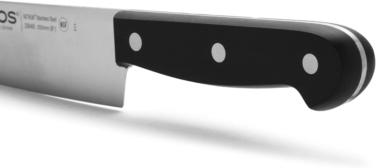 Arcos Chef Knife 8 Inch Stainless Steel. Cooking Knife to Cut and Peel Small Food. Ergonomic Polyoxymethylene Handle and 200mm Blade. Series Universal. Color Black