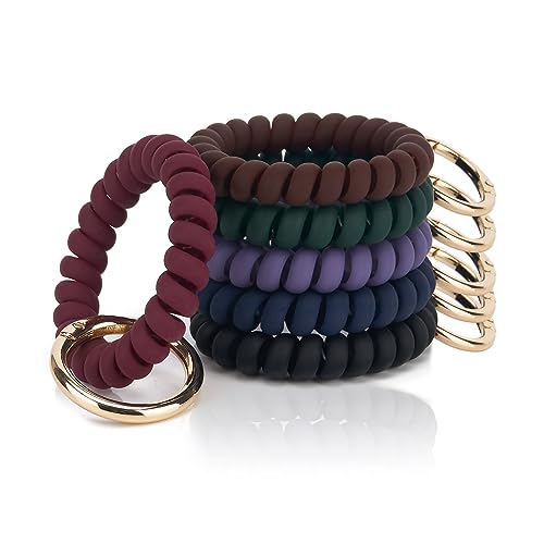 Image of QIUTIMIY 6PCS Wristlet Keychain, Colorful Spiral Coil Hair Tie for Women, Sauna Accessaries Wrist Coil Key Ring Key Holder