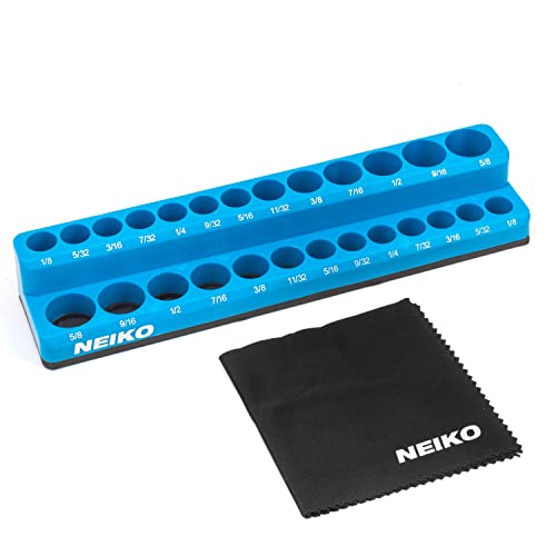 NEIKO 03974A Magnetic Socket Holder, 1/4” Drive, 1/8” – 5/8” SAE, Shallow & Deep Sockets Tray, Standard Socket Set Organizer, Socket Organizers for Toolboxes Trays, Scratch Free Mounting