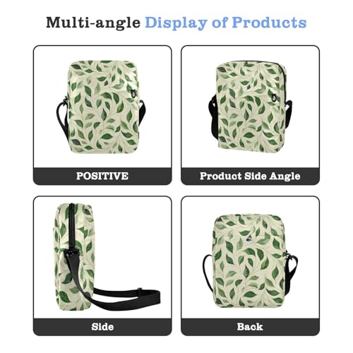 KLL Fresh Green Leaves messenger bag for men Vegan Leather Crossbody Bags For Women Small Travel Shoulder Handbags For Women4