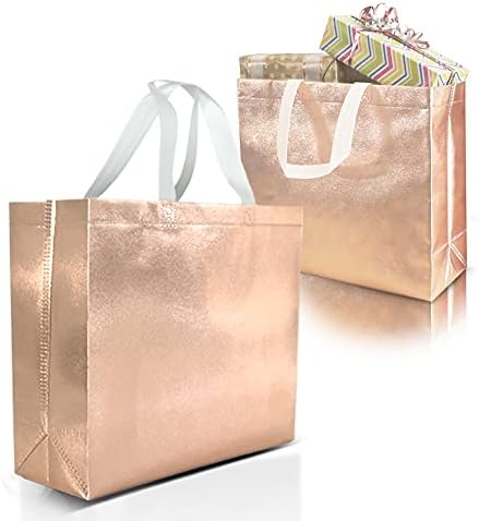 Nush Nush Rose Gold Gift Bags Large Size – Set of 15 Reusable Rose Gold Gift Bags With White Handles - Perfect As Christmas Gift Bags, Goodie Bags, Birthday Gift Bags, Party Favor Bags –13Wx5Dx11H