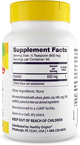 Healthy Origins Inositol Powder, 56.7 G - For Skin, Hair & Nail Health - Vitamin B8 Powder Supplement - Part Of The B Complex Family - Vegan, Non-Gmo & Gluten-Free Supplement - 2 Oz #TOP1