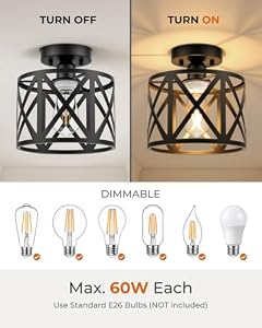 BLNAN Farmhouse Semi Flush Mount Ceiling Light Fixture E26 Metal Cage Industrial Ceiling Lighting for Kitchen, Bedroom, Foyer, Entryway, Laundry Room, Dining Room, Hallway 8 Inch Black — photo 3 of 6