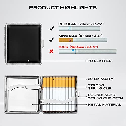 Roygra Cigarette Case For Regular And King Size, Can't Fit 100'S Size, Pu Leather 20 Capacity - 3 Pack (2 Black + Brown, 85Mm King Size) #TOP1