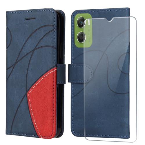 FHSYCR Coque pour Motorola Moto G06 5G avec 1 Pièces Verre Trempé Protection, Premium PU Cuir Multifonction Magnétique Portefeuille à Rabat Flip Housse...