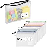 10 Pack A5 Plastic Zipper Wallets with Label Pocket, TRANBO Zip-Lock Document File Folder Bags for School Home Office, Travel Document Storage, Luggage Items Organizer - 24 x 17.5 cm