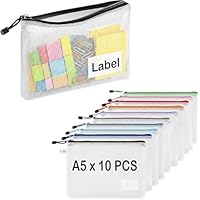 TRANBO 10 Stücke Reißverschlusstaschen A5, Wasserdichte Mesh-Taschen Dokumententasche, Zipper Tasche zur Aufbewahrung von Ordnern, Schreibwaren,Geeignet für Schule, Büro, Reisen