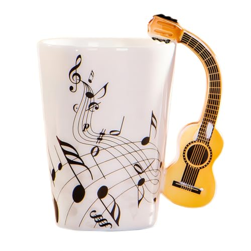 MBSM Tasse en céramique avec poignée en forme de guitare de style violon 250 ml - Pour café, thé, lait - Cadeau fantaisie (guitare en bois)
