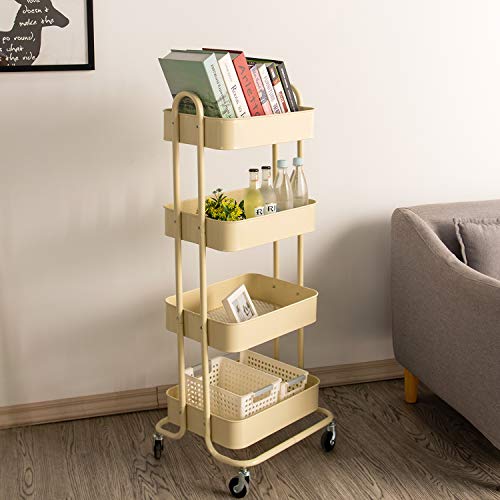 Image of Bestmart INC 4-Tier Metal Rolling Storage Cart Organizer Cart Storage Shelves for Office, Studio,Kitchen, Bathroom(Beige)