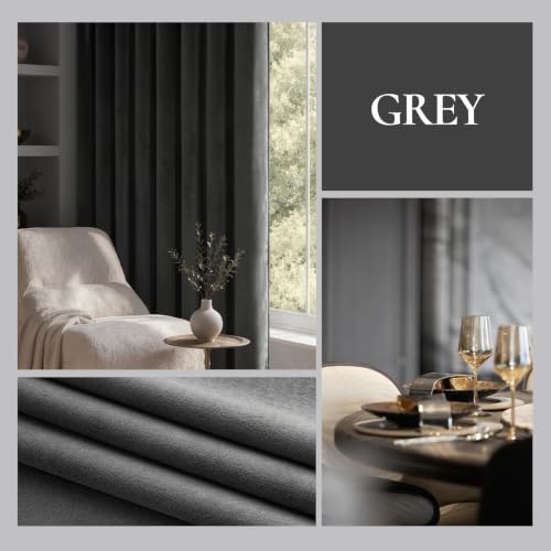 Image of MIULEE Grey Blackout Velvet Curtains Drapes 84 Inch Long 52 inchx84 inch Bedroom | Luxurious Bedroom Living Room Decor, Room Darkening, Thermal Insulated, Rod Pocket Design, Super Soft Fabric