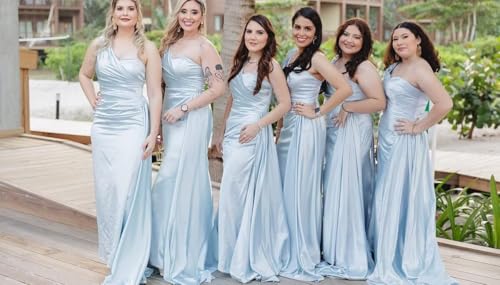 One Shoulder Bridesmaid Dresses Satin Mermaid Long Formal Dresses Pleated Prom Dress for Wedding Women4