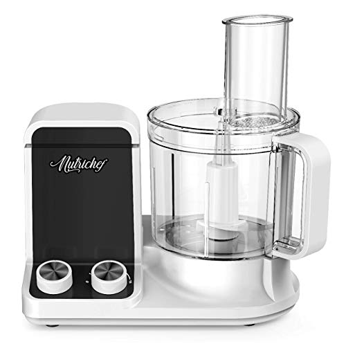 NutriChef NCFP8 Multipurpose 12 Cup Multifunction Food Processor - Ultra Quiet Powerful Motor Includes 6 Attachment Blades Up to 2L Capacity Renewed