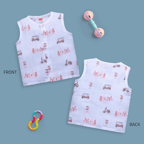 Image of LuvLap Baby Boys & Girls Regular Fit 100% Cotton Sleeveless Jhabla pack of 5