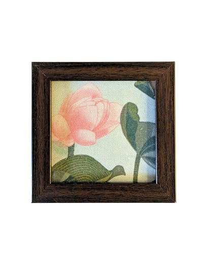 Image of Coaster | Wooden Square Shaped Frame | Stylish Ethnic Tabletop Design | Ideal for Home & Office | Perfect for Tea Cups, Coffee Mugs & Glasses (Lotus, Set of 2)