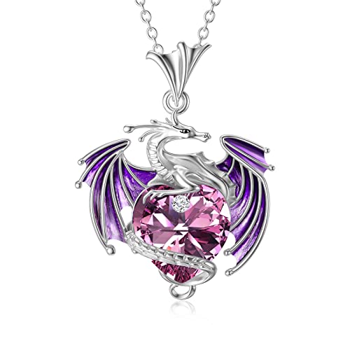 Collier dragon argent 925 anti-ternissement avec pierre de naissance éclatante