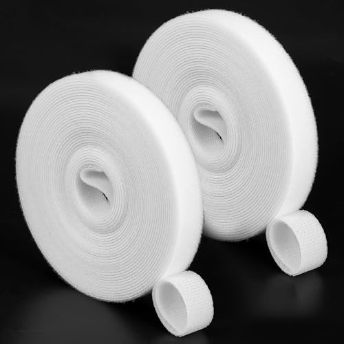 HJZHII 2 Stück 5m Kabelmanagement,12mm Kabelklett Klettband Selbstklebend,Kabelmanagment Klett Kabelbinder Klettbandrolle Kabelorganizer Klettkabelbinder Zuschneidbar Weiß Insgesamt 10m(Weiß)